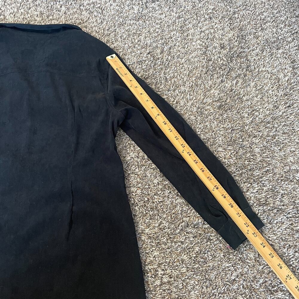 Vintage Maxi Dress Size 16 Black Solid Shirt Button Faux Suede Minimal Goth - Picture 8 of 12